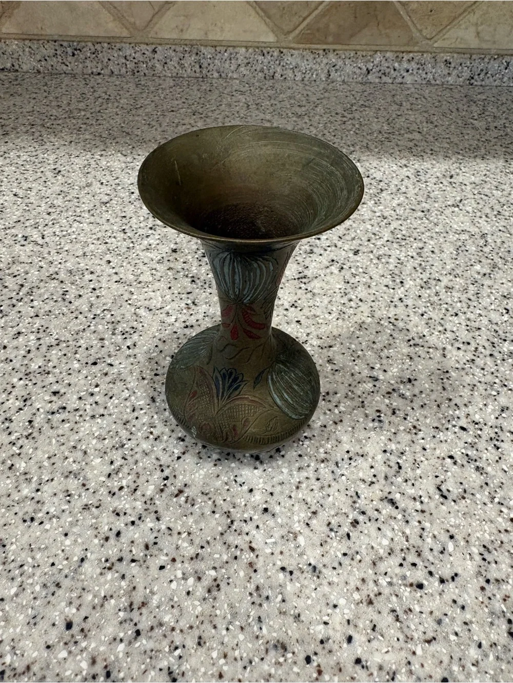 Vintage Decorative Brass Vase with Engraved Floral Design